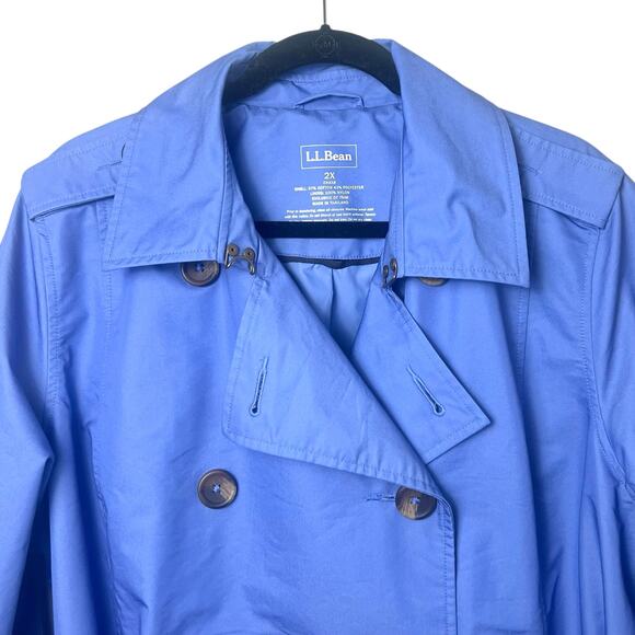 L.L. Bean Women's Double Breasted Long Trench Coat Periwinkle Blue Size 2X - Picture 2 of 9